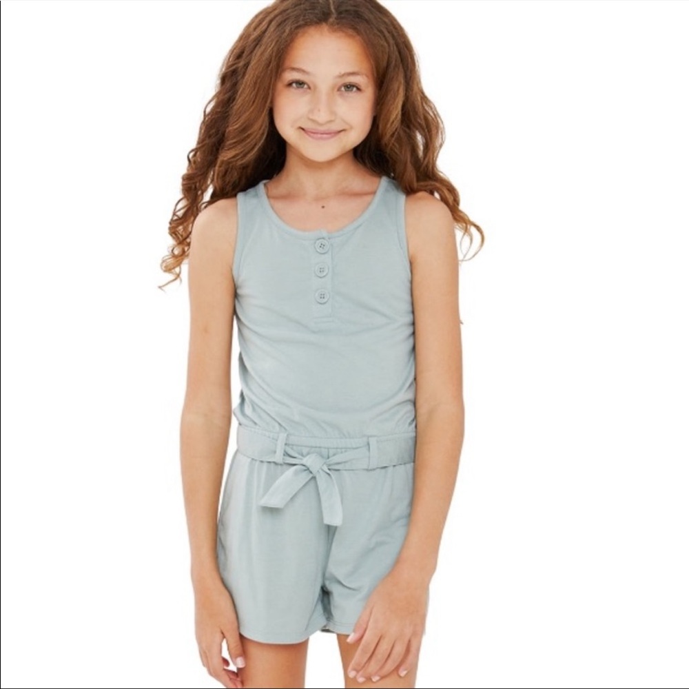 Nwt Wonder Nation Girls Romper Size X-Small 4/5 green sleeveless front belt